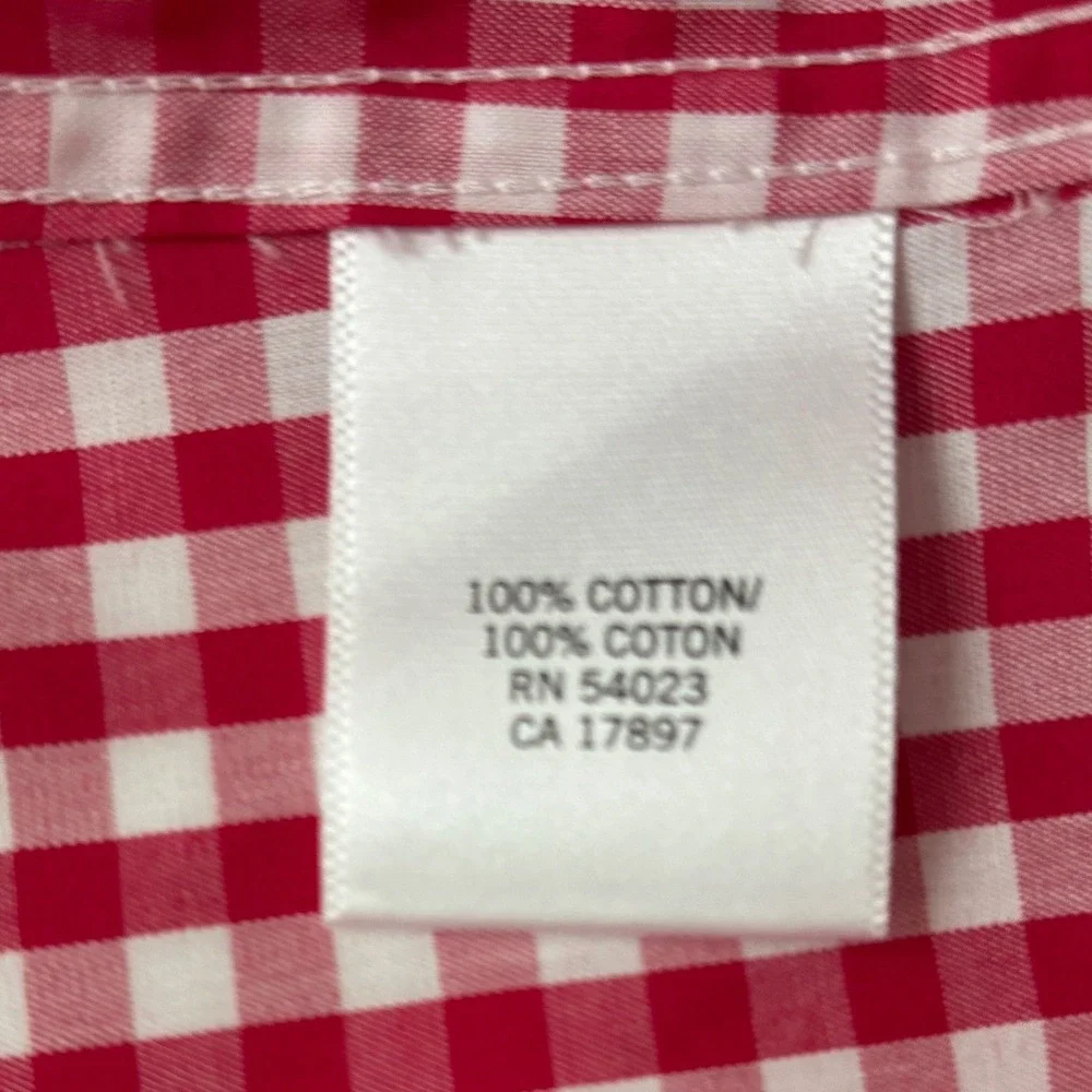 Banana Republic Mens Red Gingham Non Iron Tailored Slim Fit Shirt Large 16-16.5